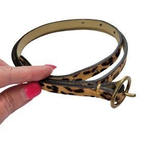 Pony hair leopard print skinny belt. 34 1/2 in.